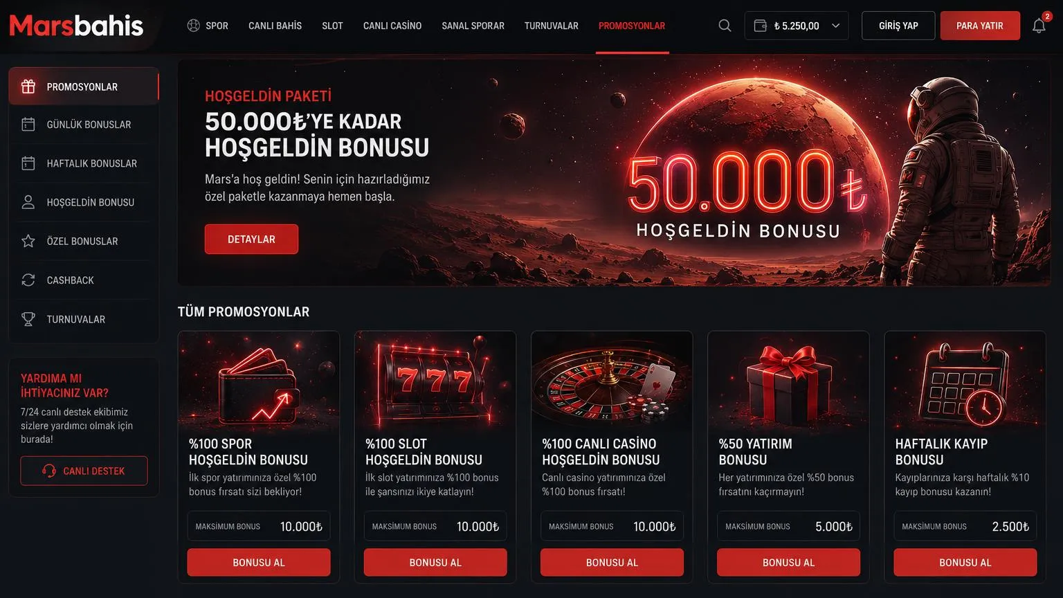 Marsbahis bonusları